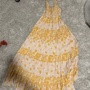 Free People Yellow and White Tiered Maxi Dress